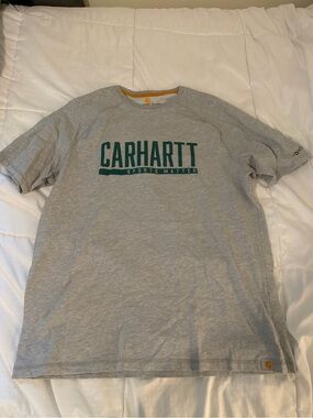 Carhartt Gray Short-Sleeve Crew Tee with Green Logo